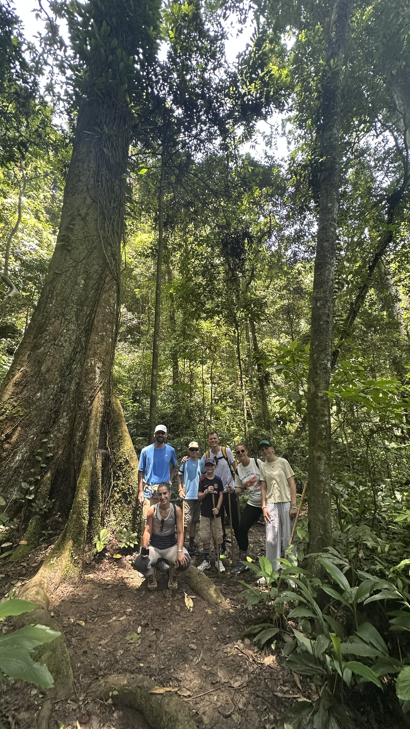 Visitors trekking along the deep jungle trail in Cuc Phuong